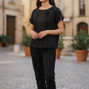A.P.C. Black Cotton Pleated Blouse XS